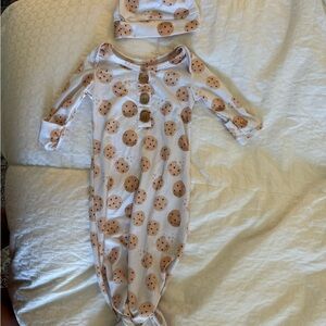 Cookie Print Baby Gown and Hat Set